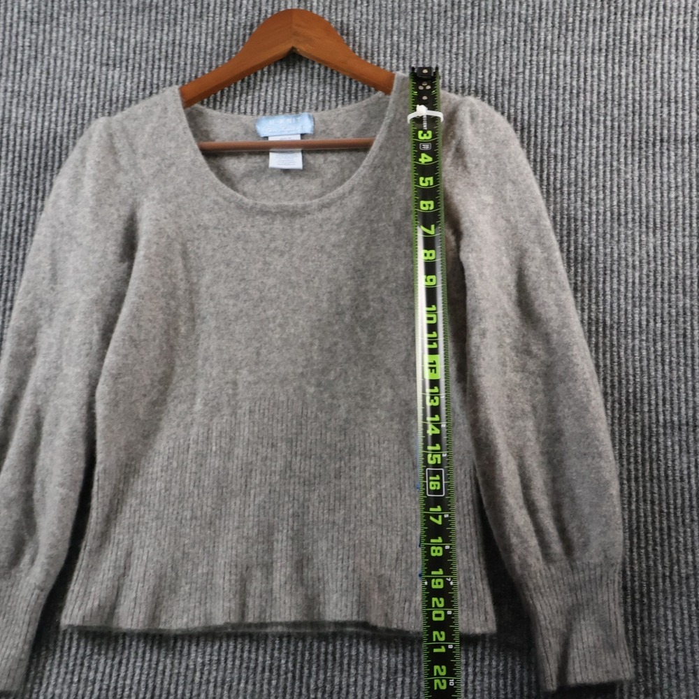 U-Knit Pure Cashmere Women's XL Gray Flannel Puff Sleeve Ribbed Pullover Sweater - Picture 8 of 9